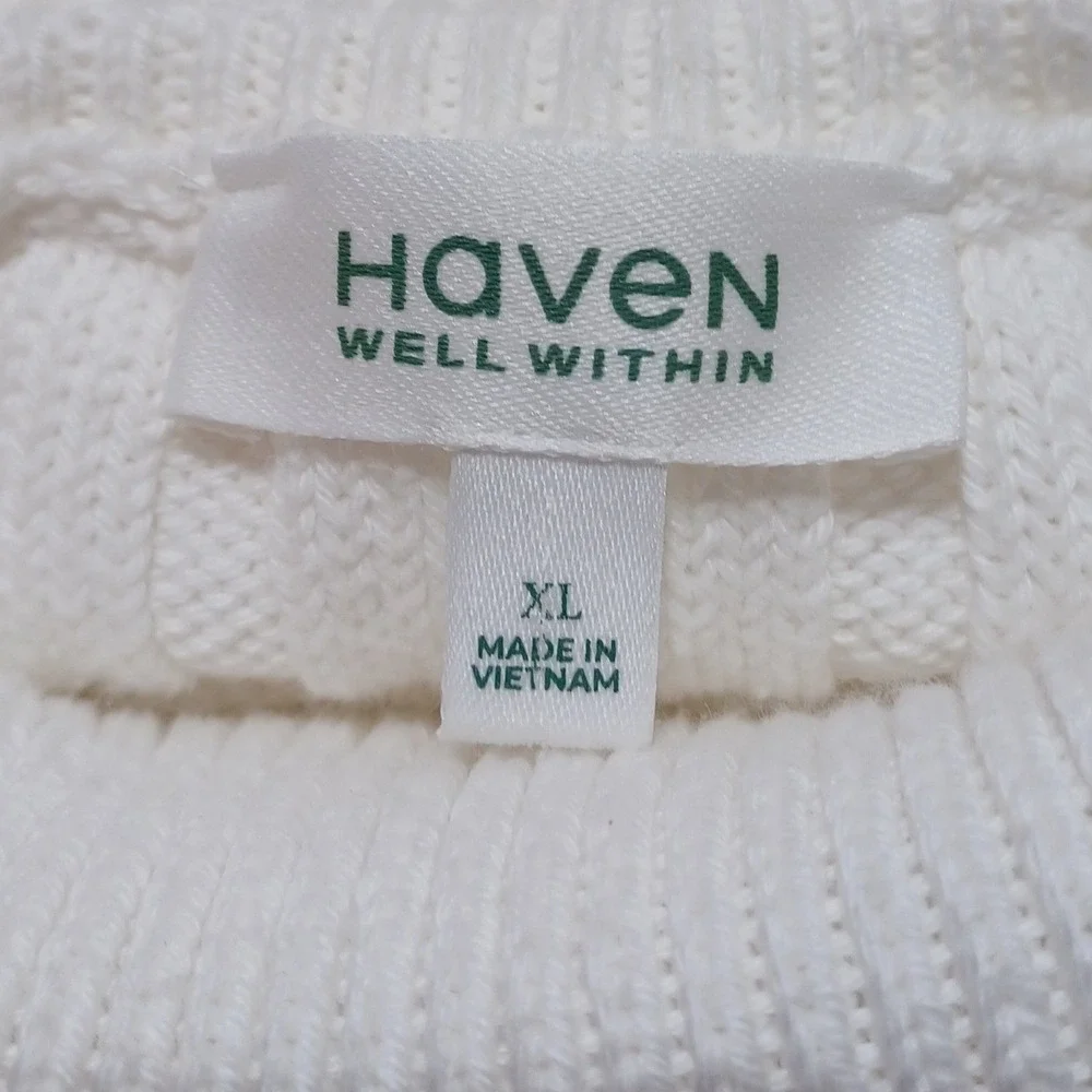 Haven Womens XL Mock Neck Sweater White Organic Cotton Fisherman Quiet Luxury